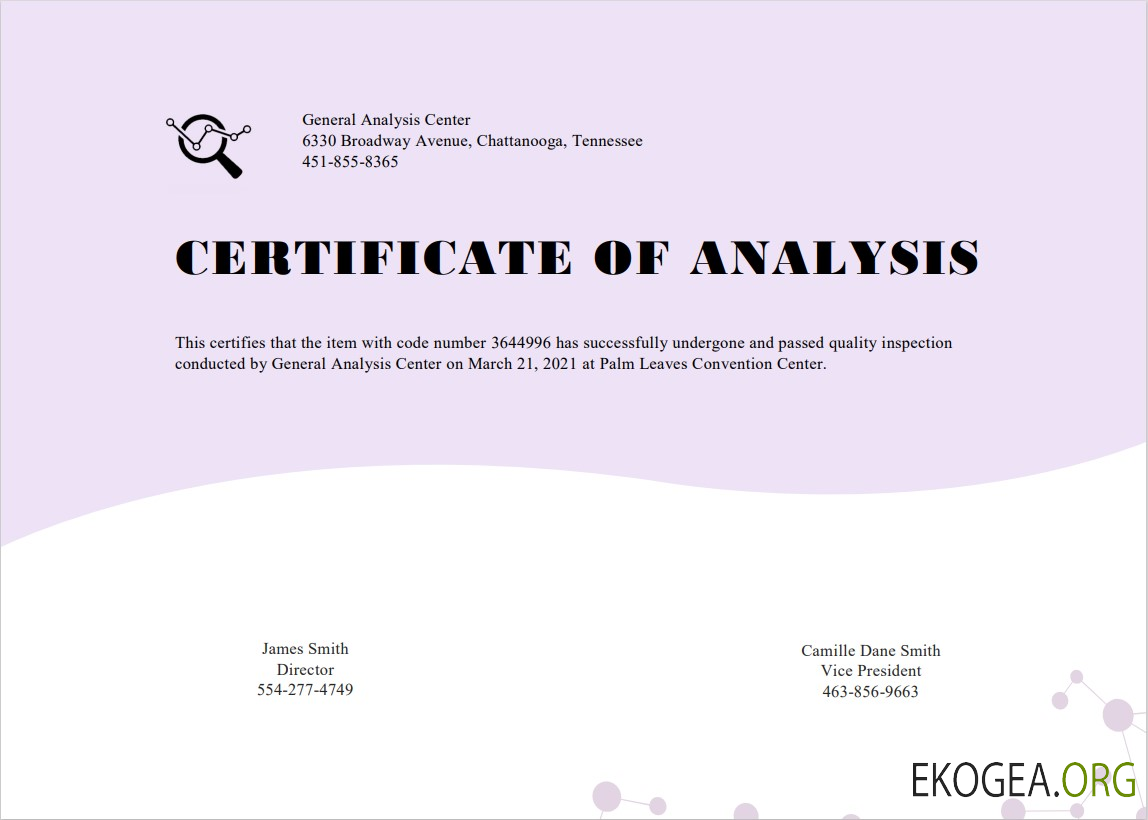 Certificat d'analyse générale des États Unis